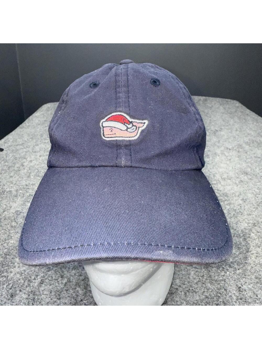 Vineyard Vines Christmas Whale Mistletoe Hat Cap Adult Blue Leather Strap